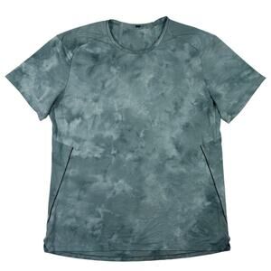Lululemon Tie Dye Mint Tidewater Mens Large Teal Short Sleeve Athletic Shirt